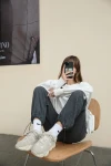 New cotton waffle white pants, women's autumn casual wide-leg pants, spring and autumn tapered straight-leg sweatpants Application Scenario